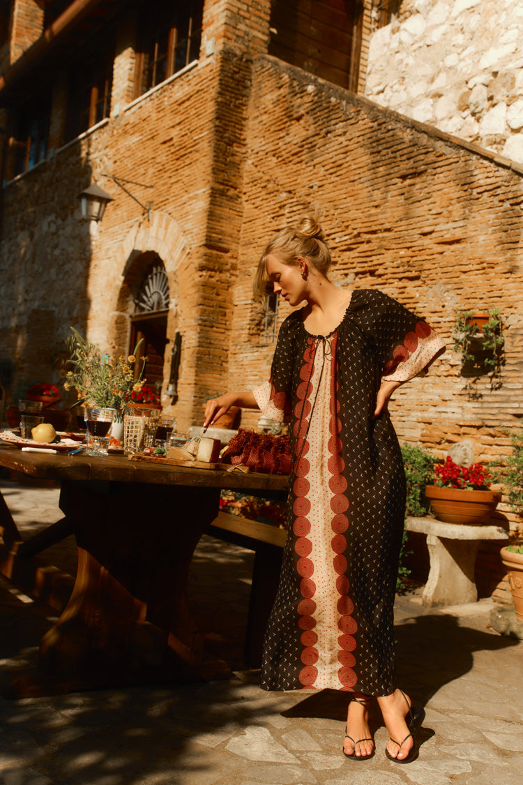 Tuscan Sun Cupro Short Sleeve Claudine  Dress