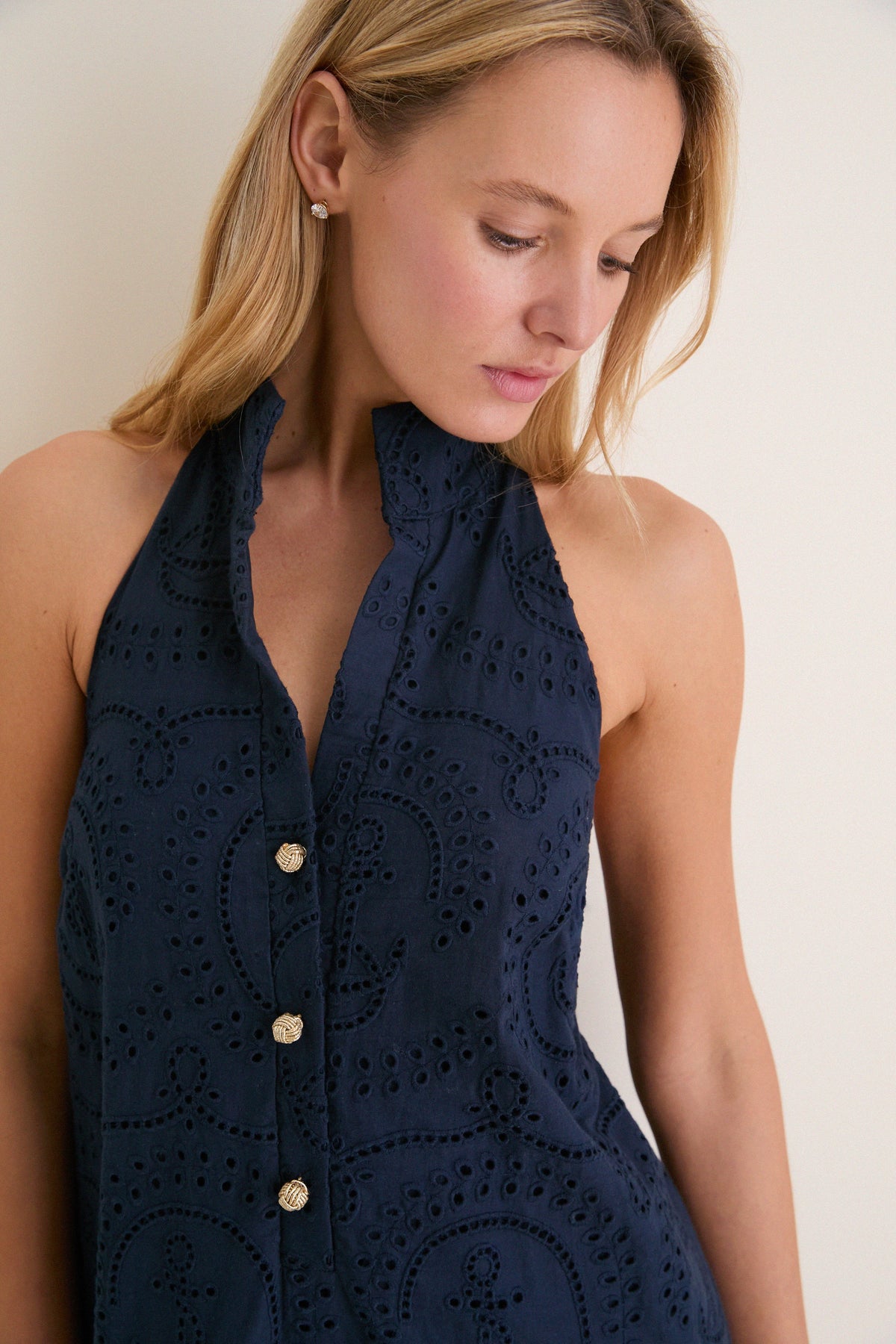 Navy Nautical Eyelet Jagger Dress