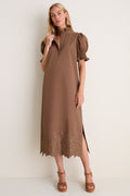 Mocha Embroidery Eliza Midi Dress