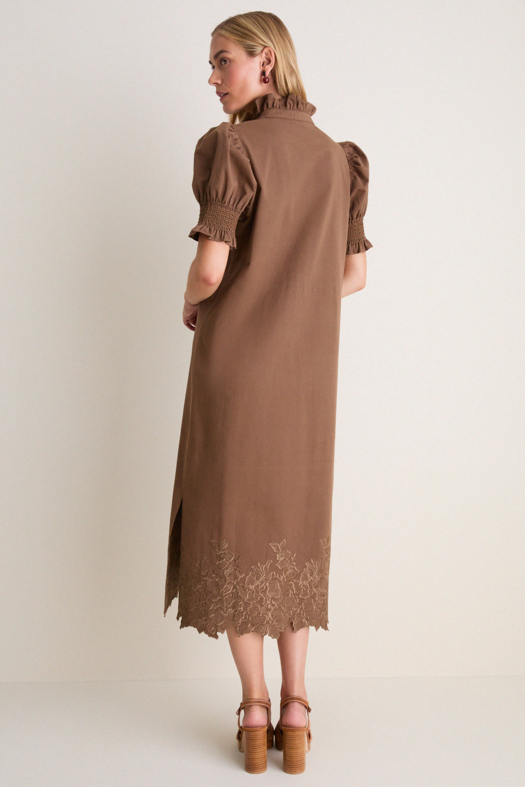 Mocha Embroidery Eliza Midi Dress