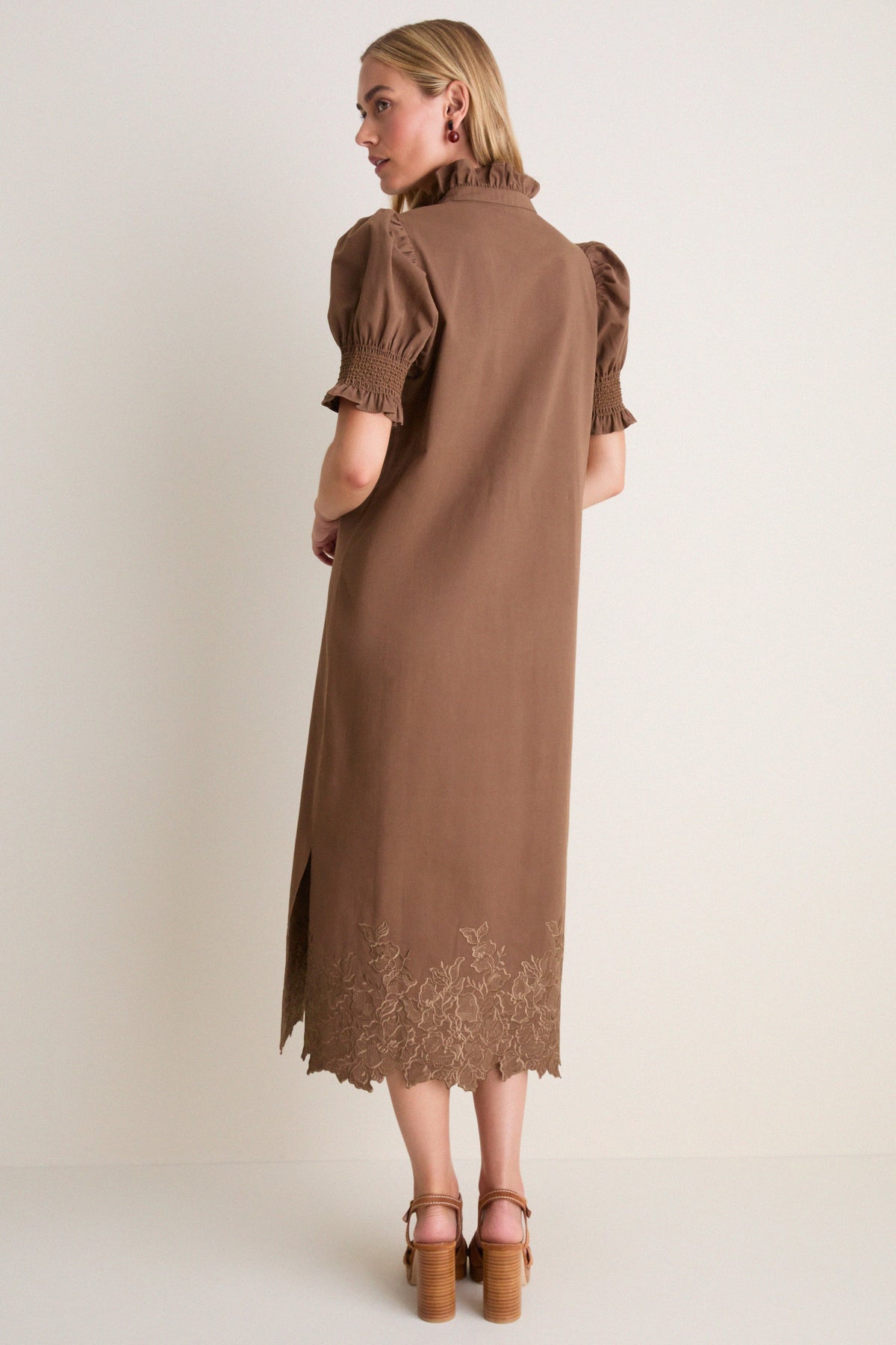 Mocha Embroidery Eliza Midi Dress