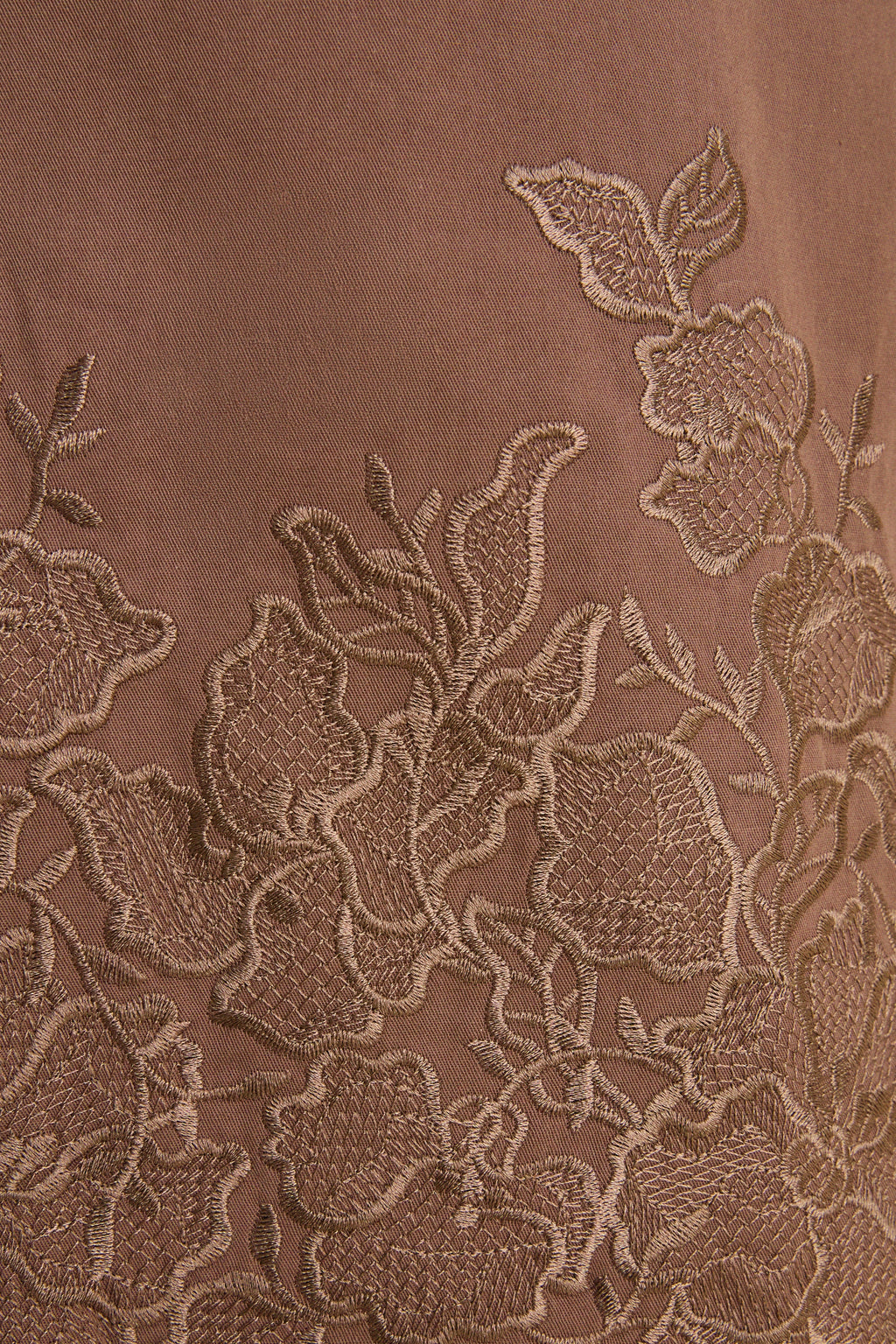 Mocha Embroidery Eliza Midi Dress