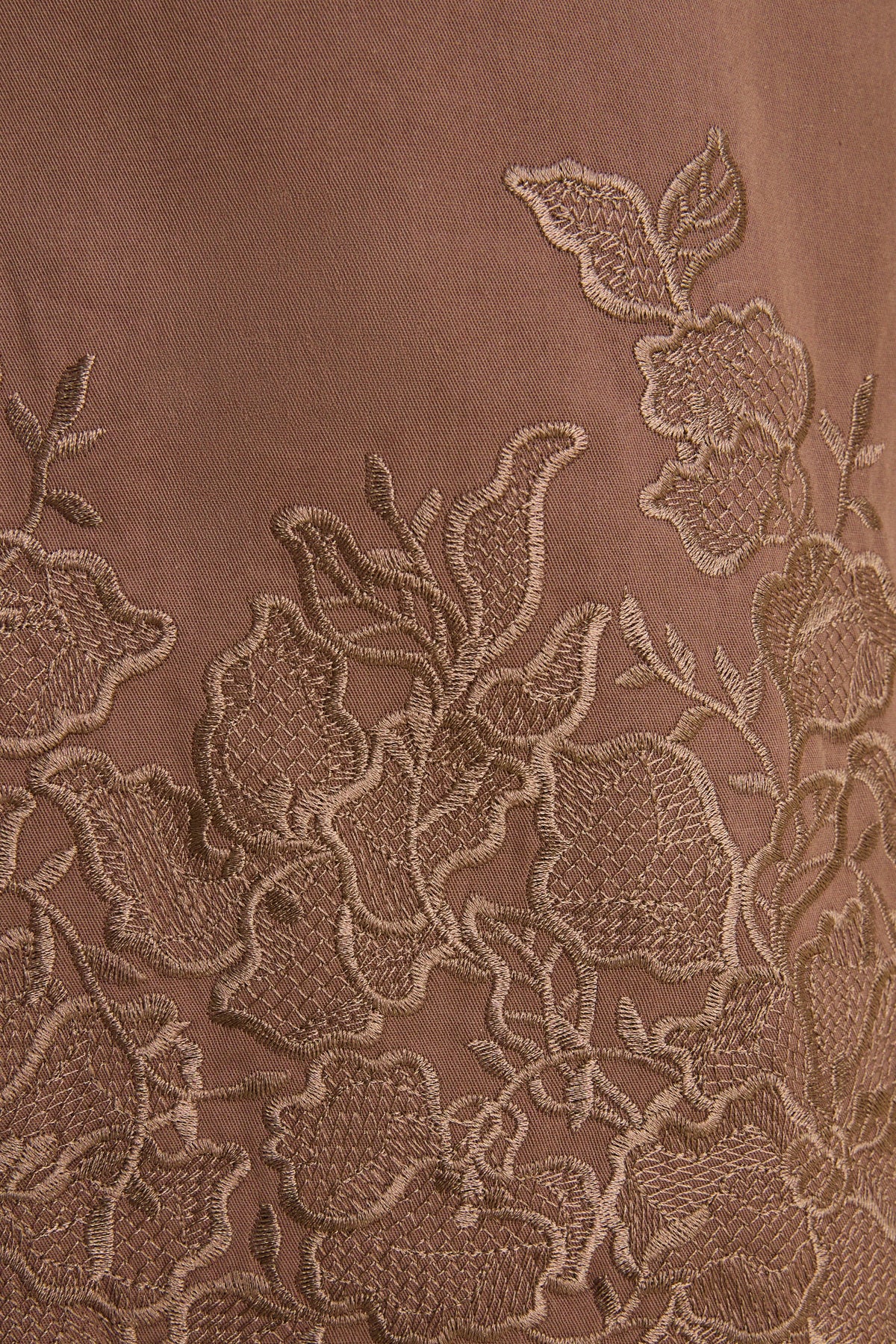 Mocha Embroidery Eliza Midi Dress