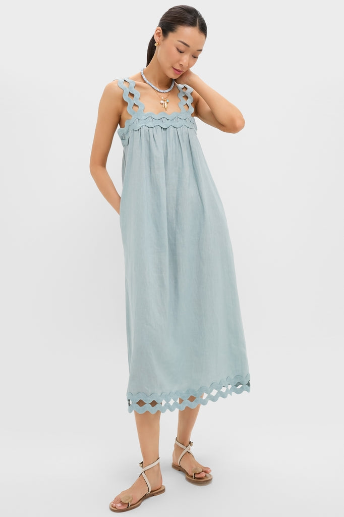 Light Blue Ric Rac Linen Ellis Dress