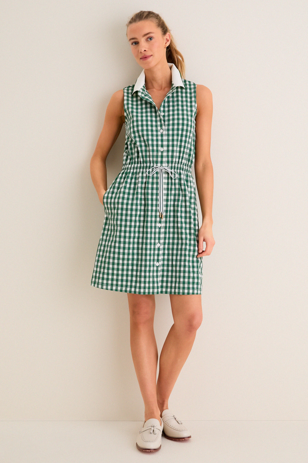 Eden Green Gingham Sleeveless Performance Seersucker Alcott Golf Dress
