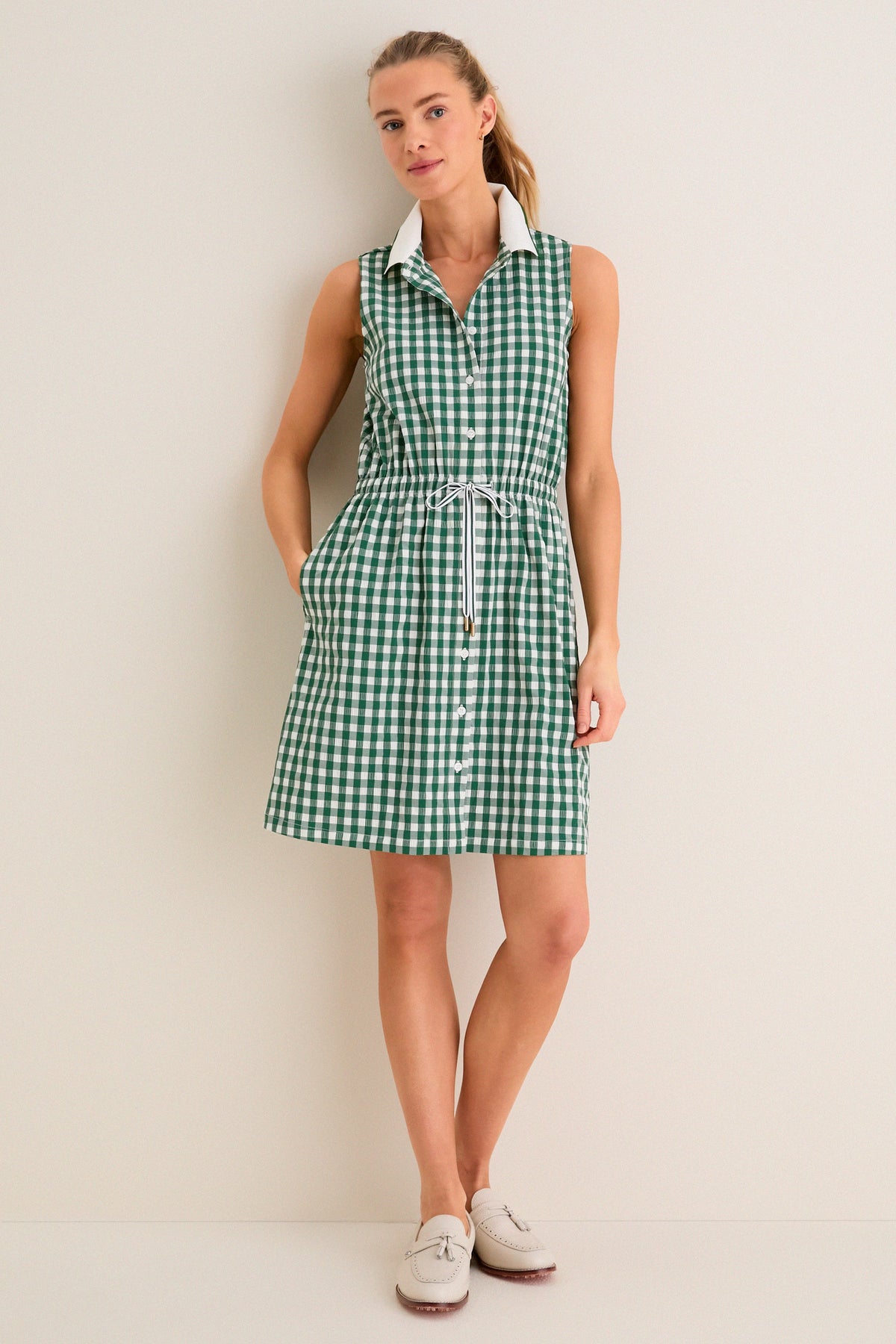 Eden Green Gingham Sleeveless Performance Seersucker Alcott Golf Dress