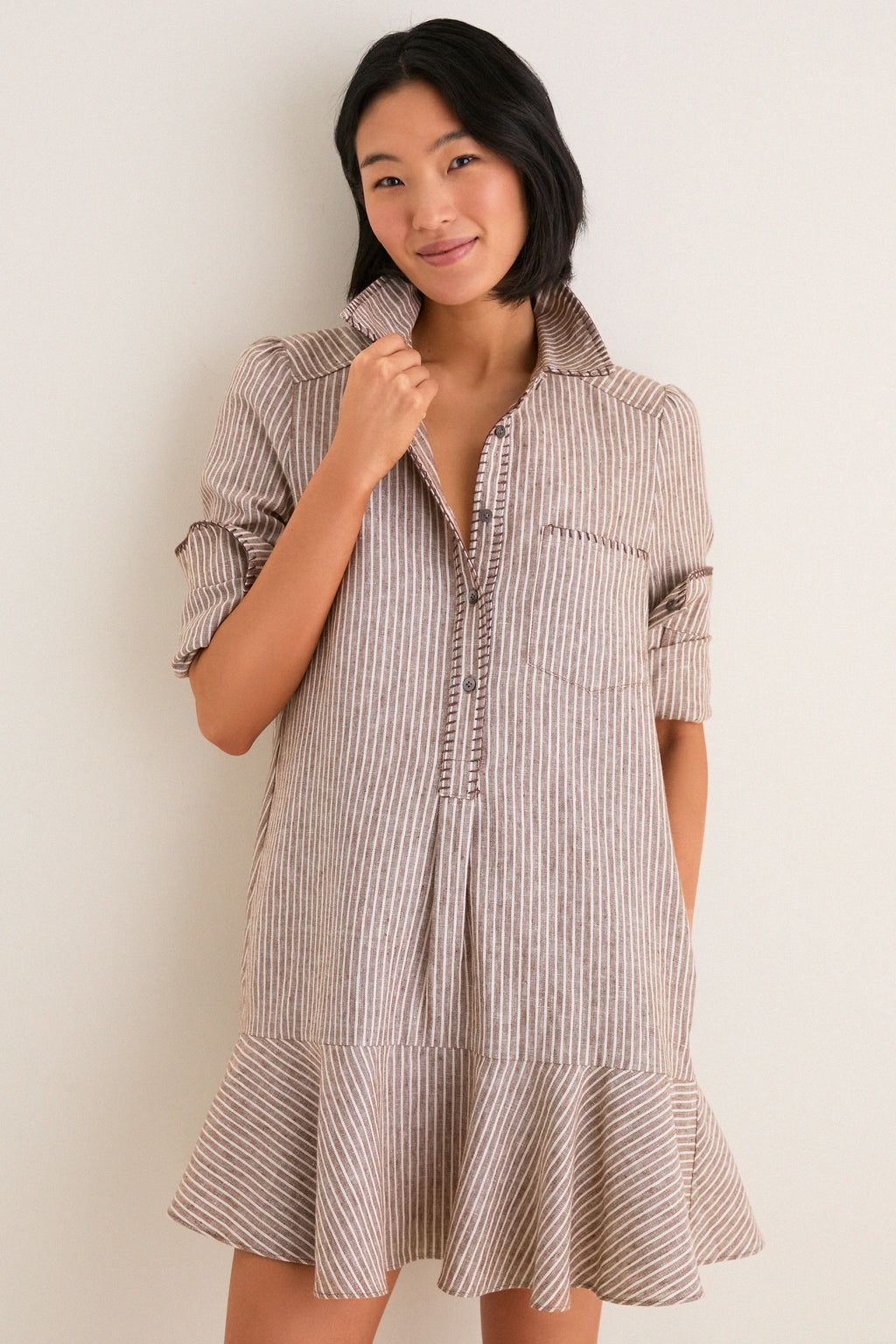 Cafe Stripe Whipstitch Callahan Shirt Dress