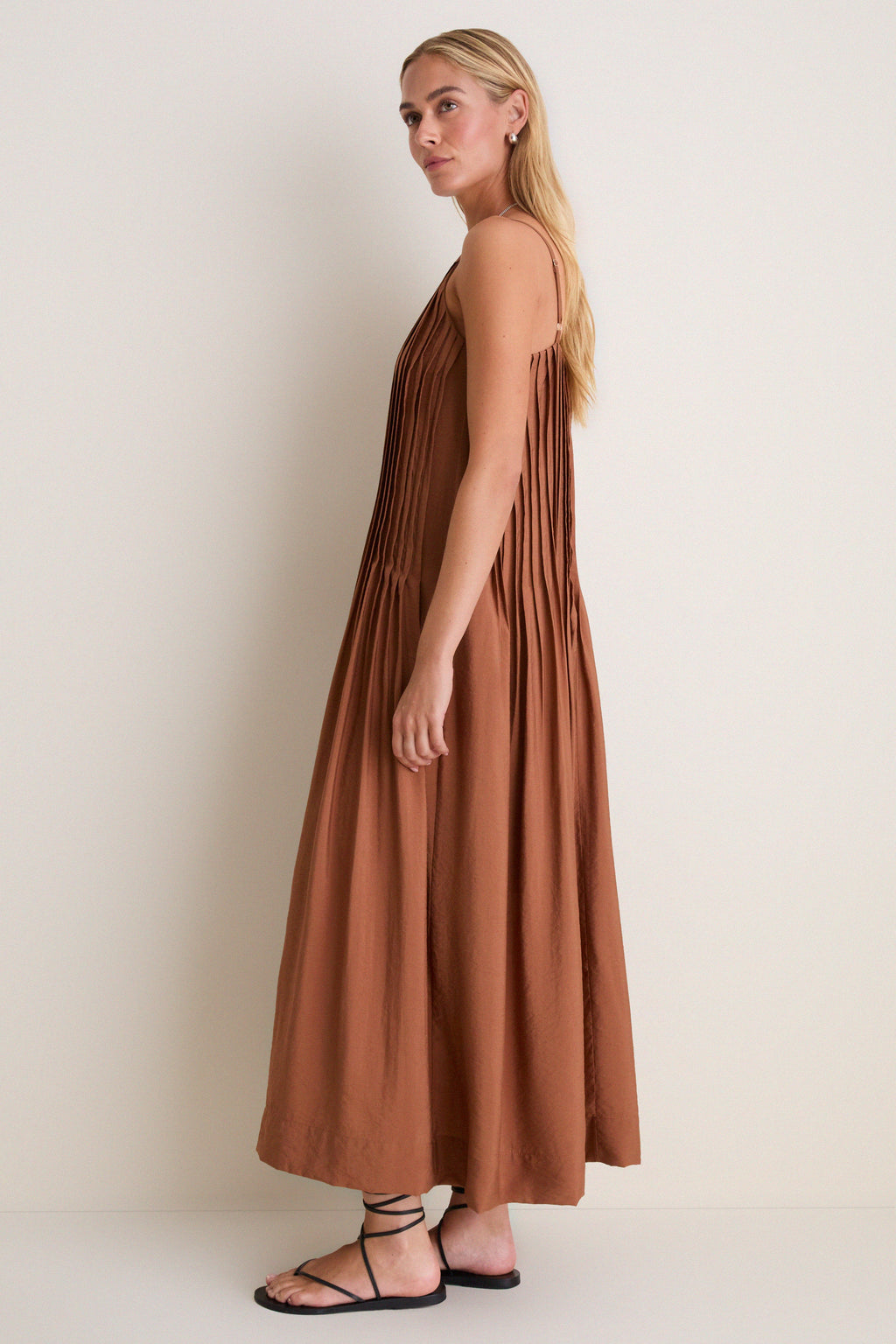 Chocolate V Neck Pleated Front Detail Maxi Dress