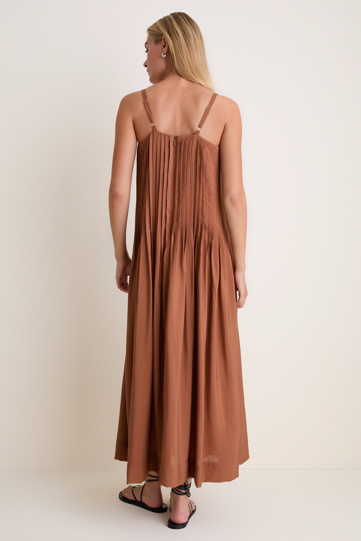 Chocolate V Neck Pleated Front Detail Maxi Dress