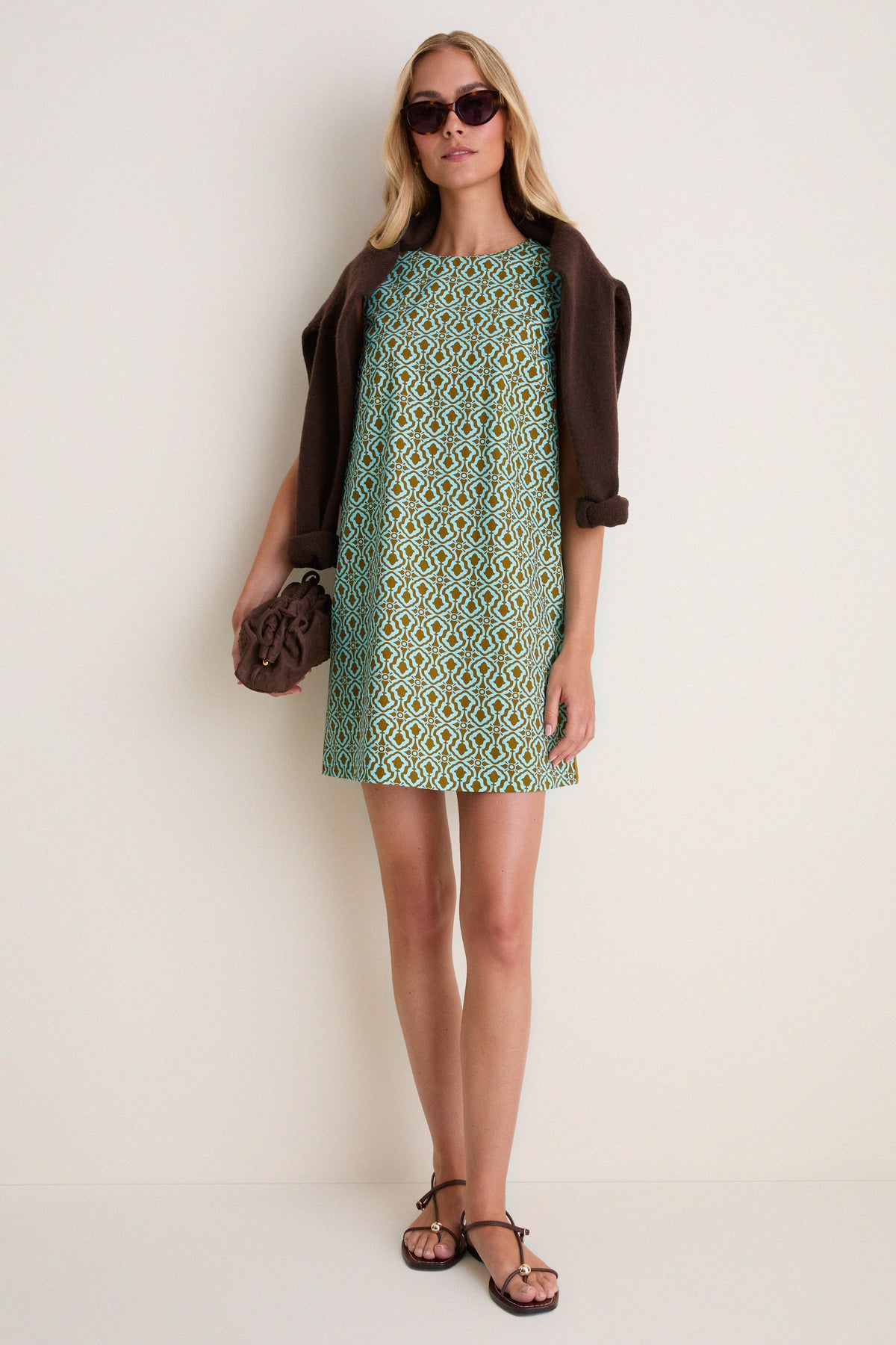 Turquoise & Brown Geo Bitsy Mini Dress