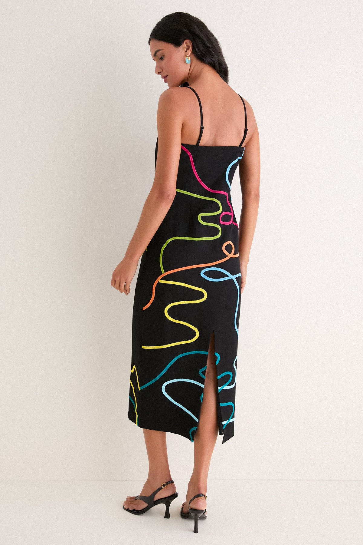 Black Linen & Technicolor Soutache Electra Maxi Dress