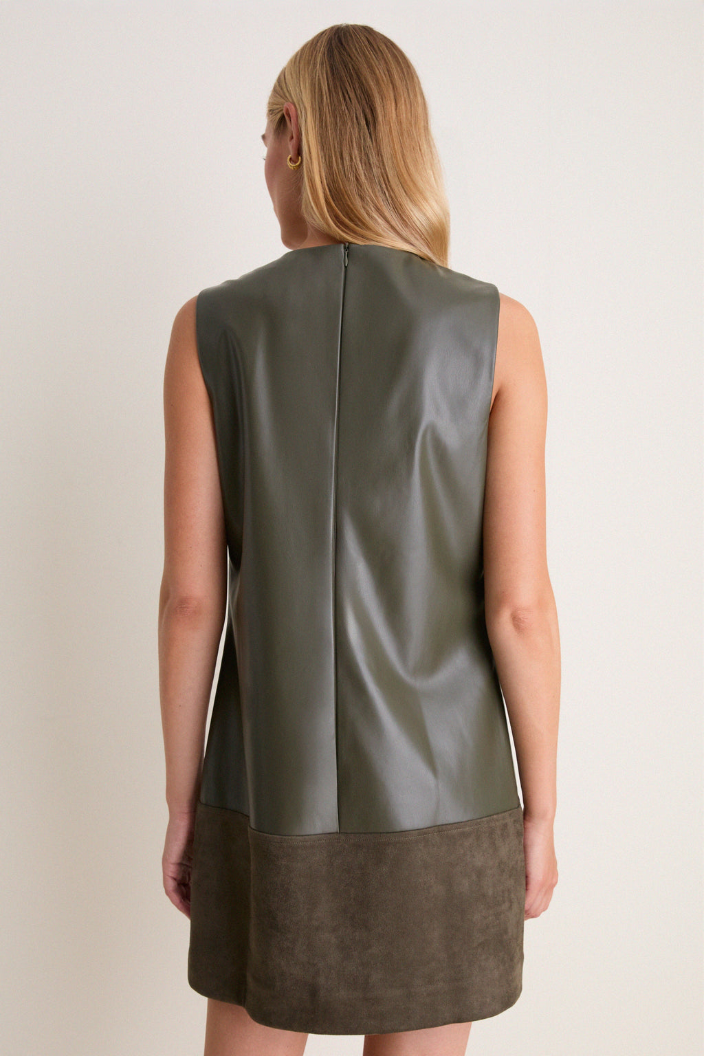 Olive Suede & Leather Mixed Media Martie Mini Dress
