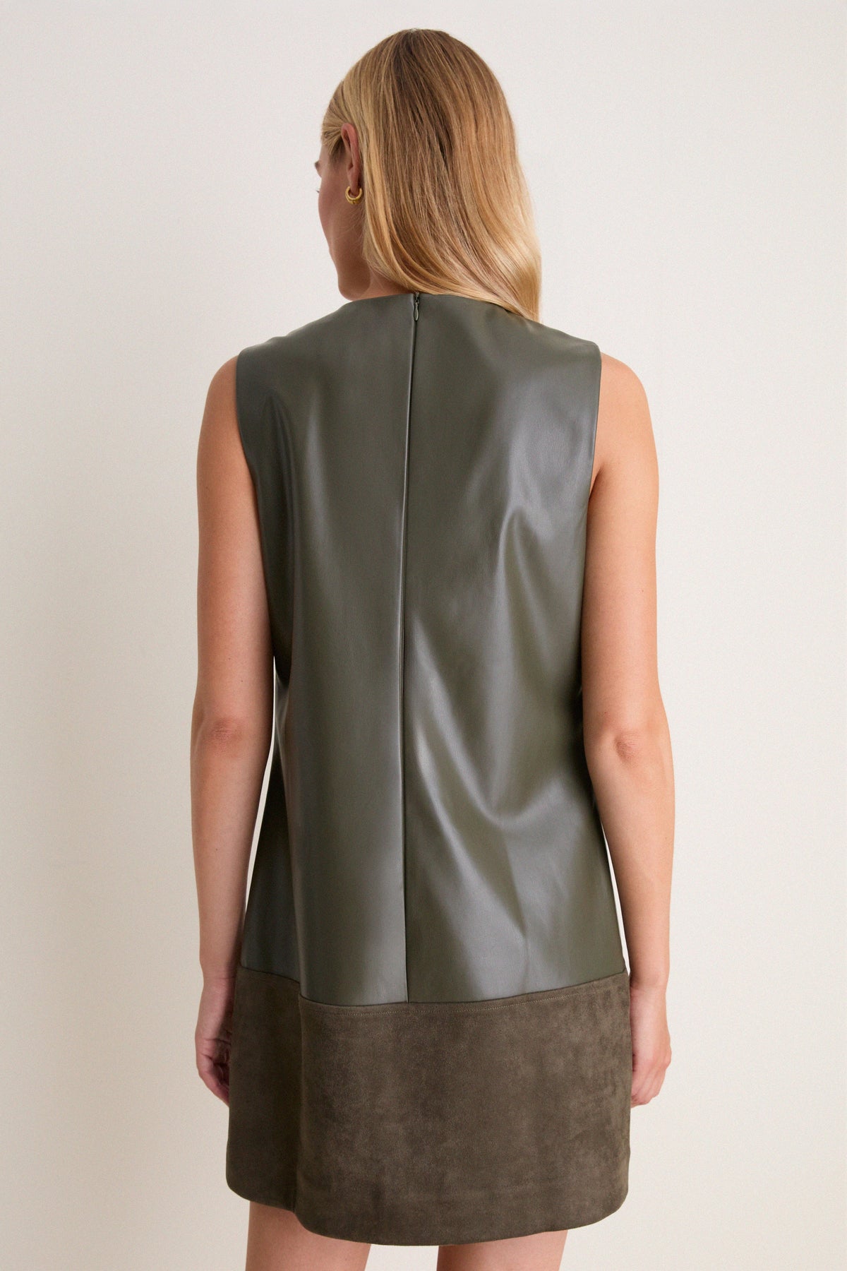 Olive Suede & Leather Mixed Media Martie Mini Dress