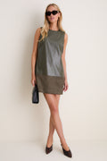 Olive Suede & Leather Mixed Media Martie Mini Dress