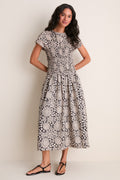 Black & Tan Printed Floral Smocked Rollins Midi Dress
