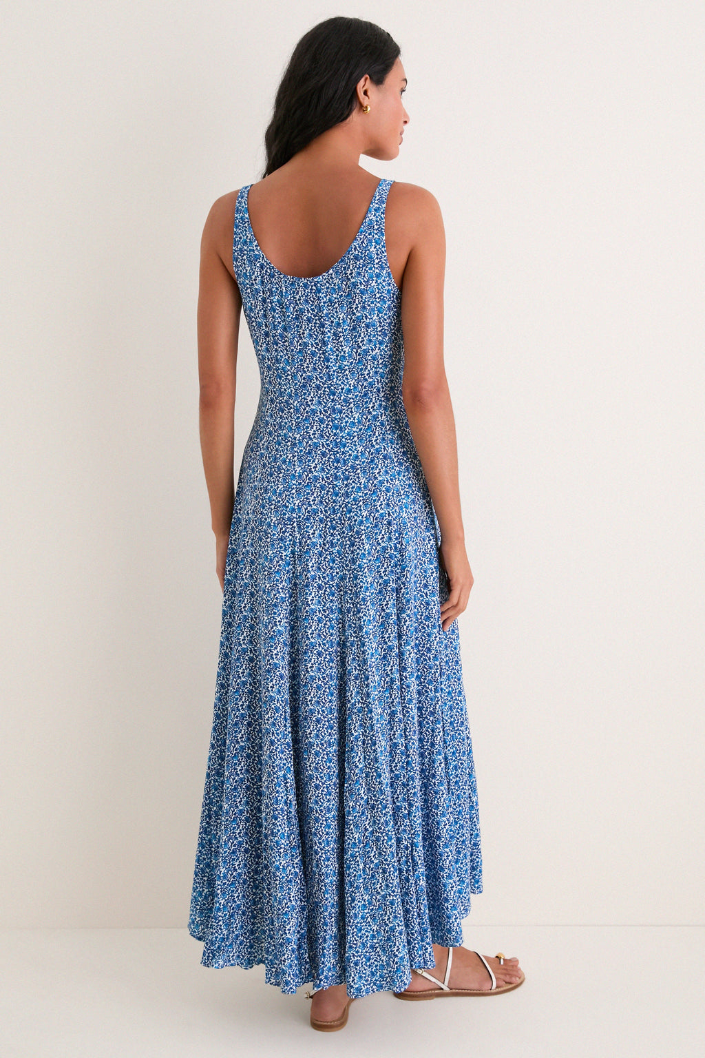 Aqua Ditsy Viscose  Crepe Lyon Maxi Dress