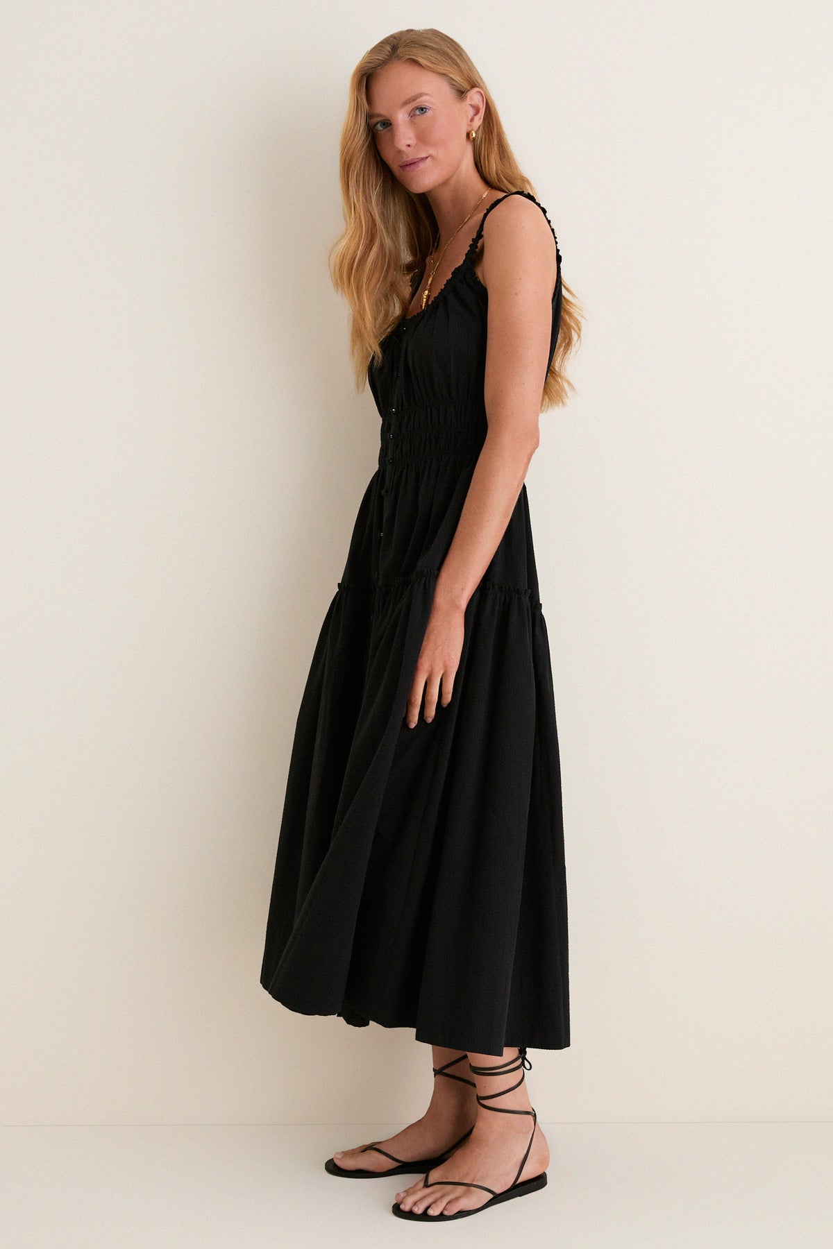 Black Seersucker Landis Dress