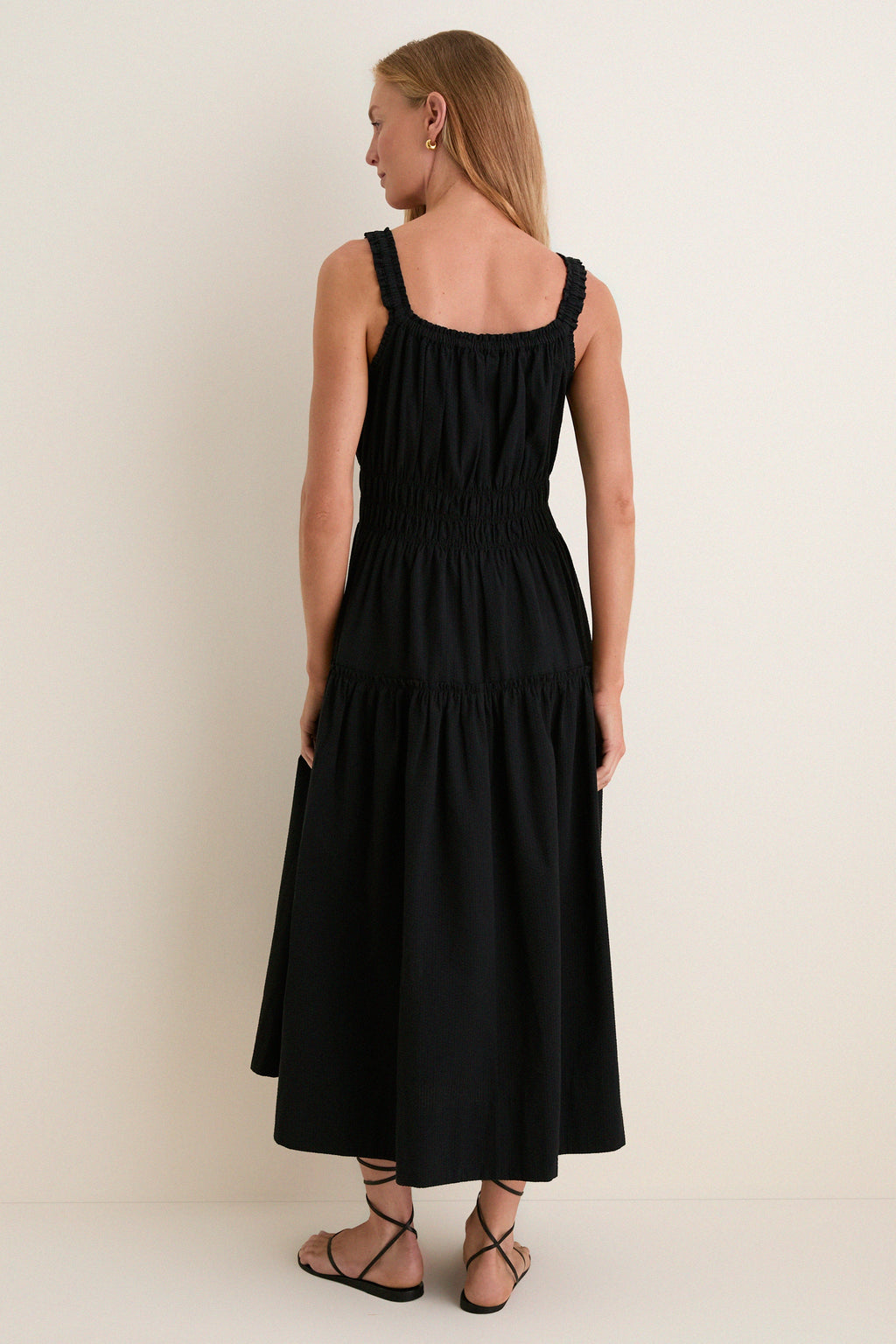 Black Seersucker Landis Dress