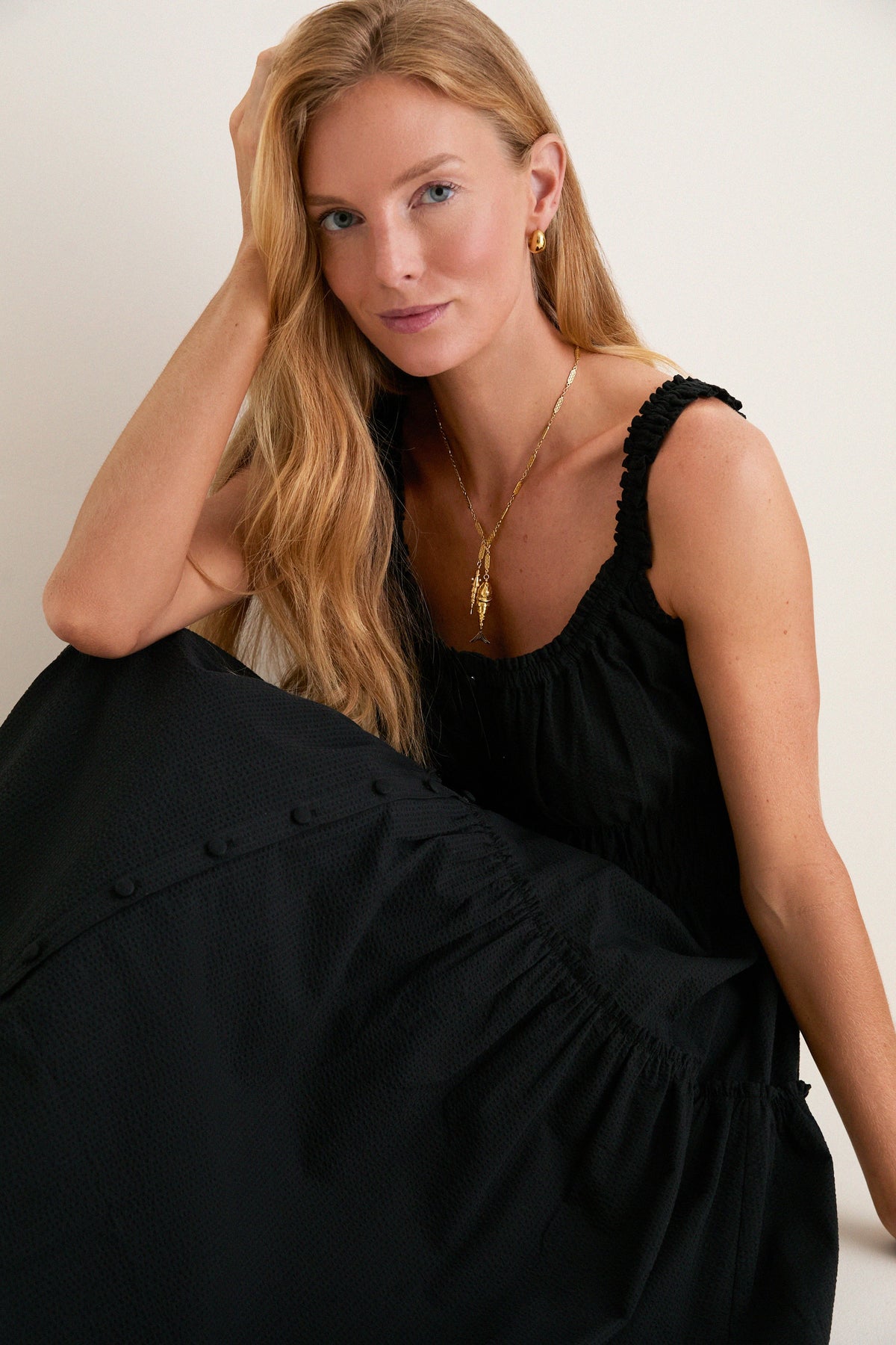 Black Seersucker Landis Dress