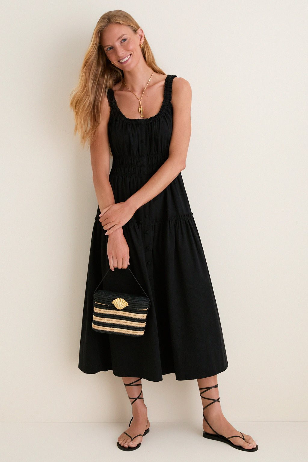 Black Seersucker Landis Dress