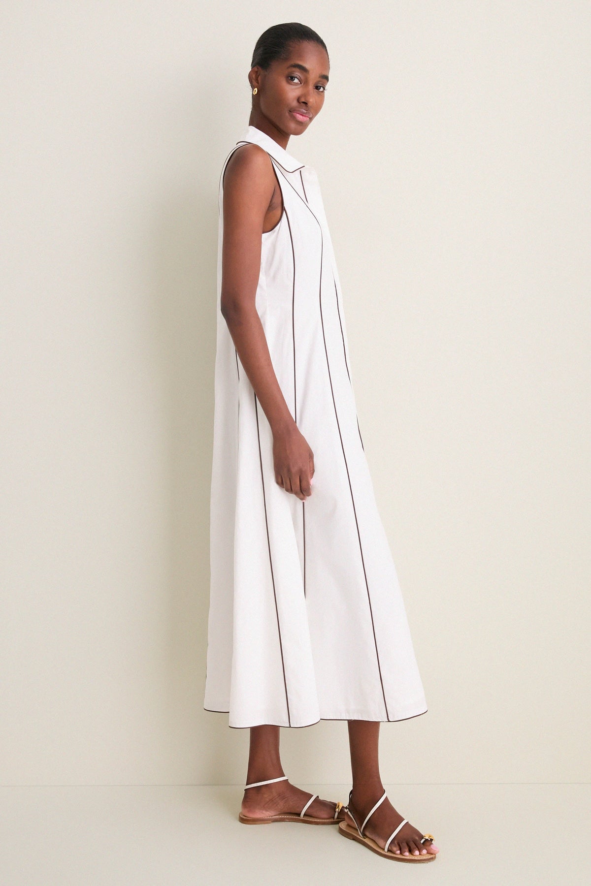 White With Chestnut Piping Fontaine Dress