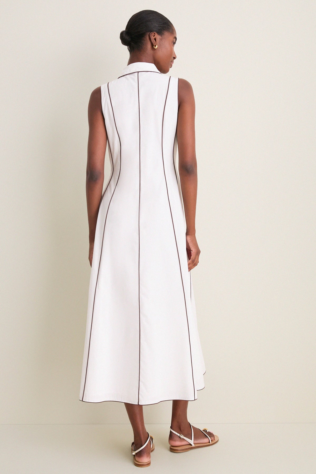 White With Chestnut Piping Fontaine Dress
