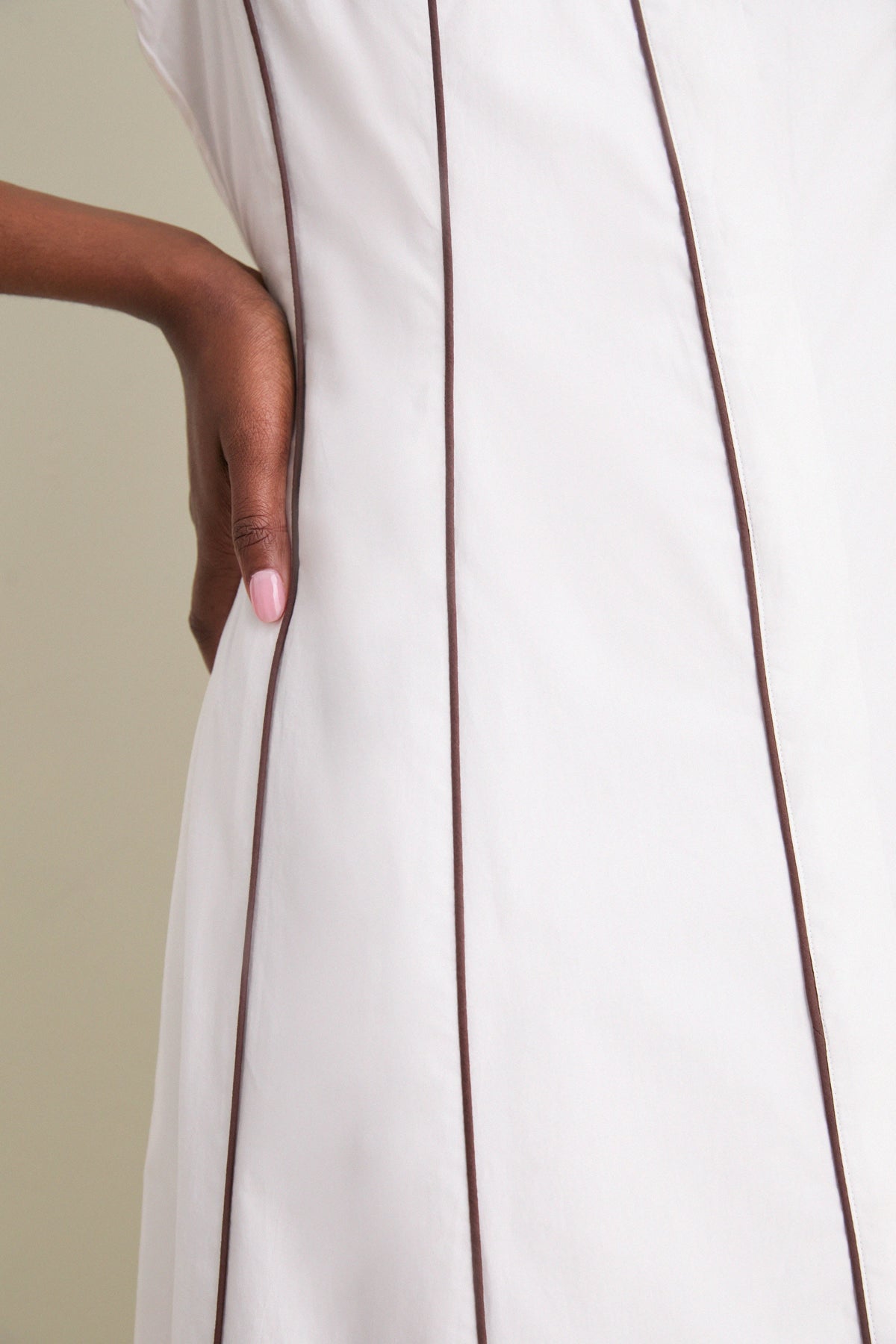 White With Chestnut Piping Fontaine Dress