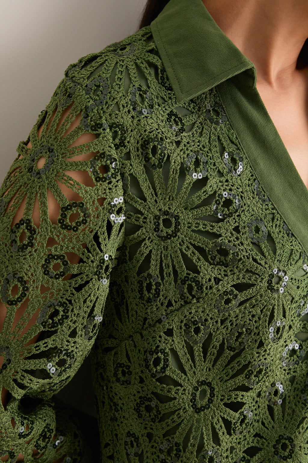 Green Crochet Sparkle Collier Dress