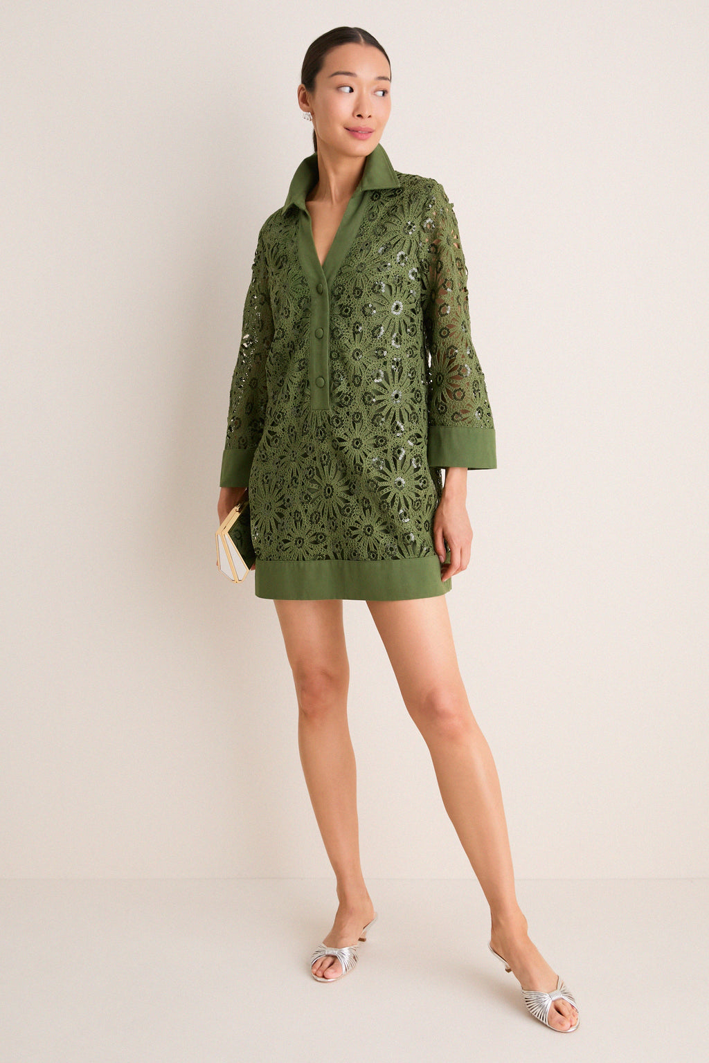 Green Crochet Sparkle Collier Dress