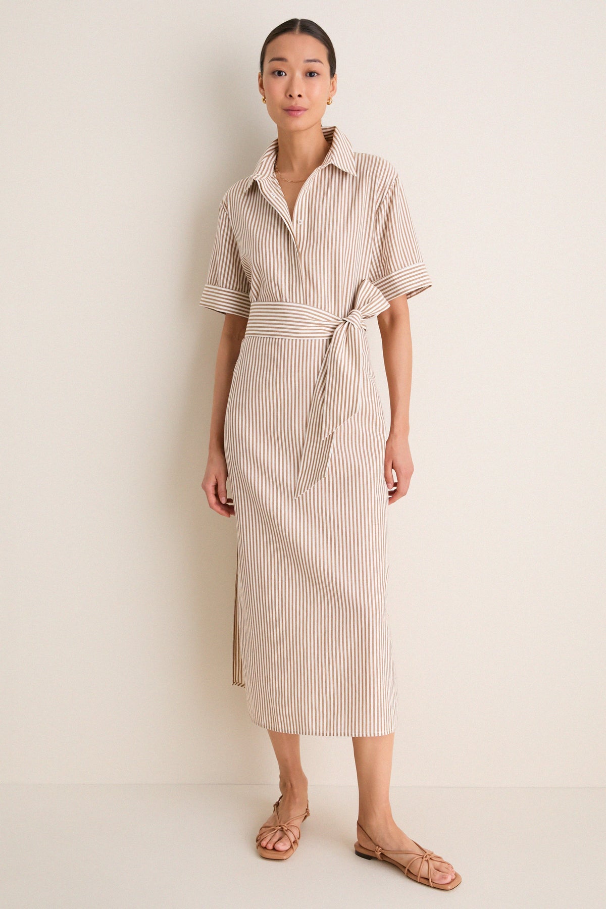 Latte Stripe Cotton Milano Shirt Dress