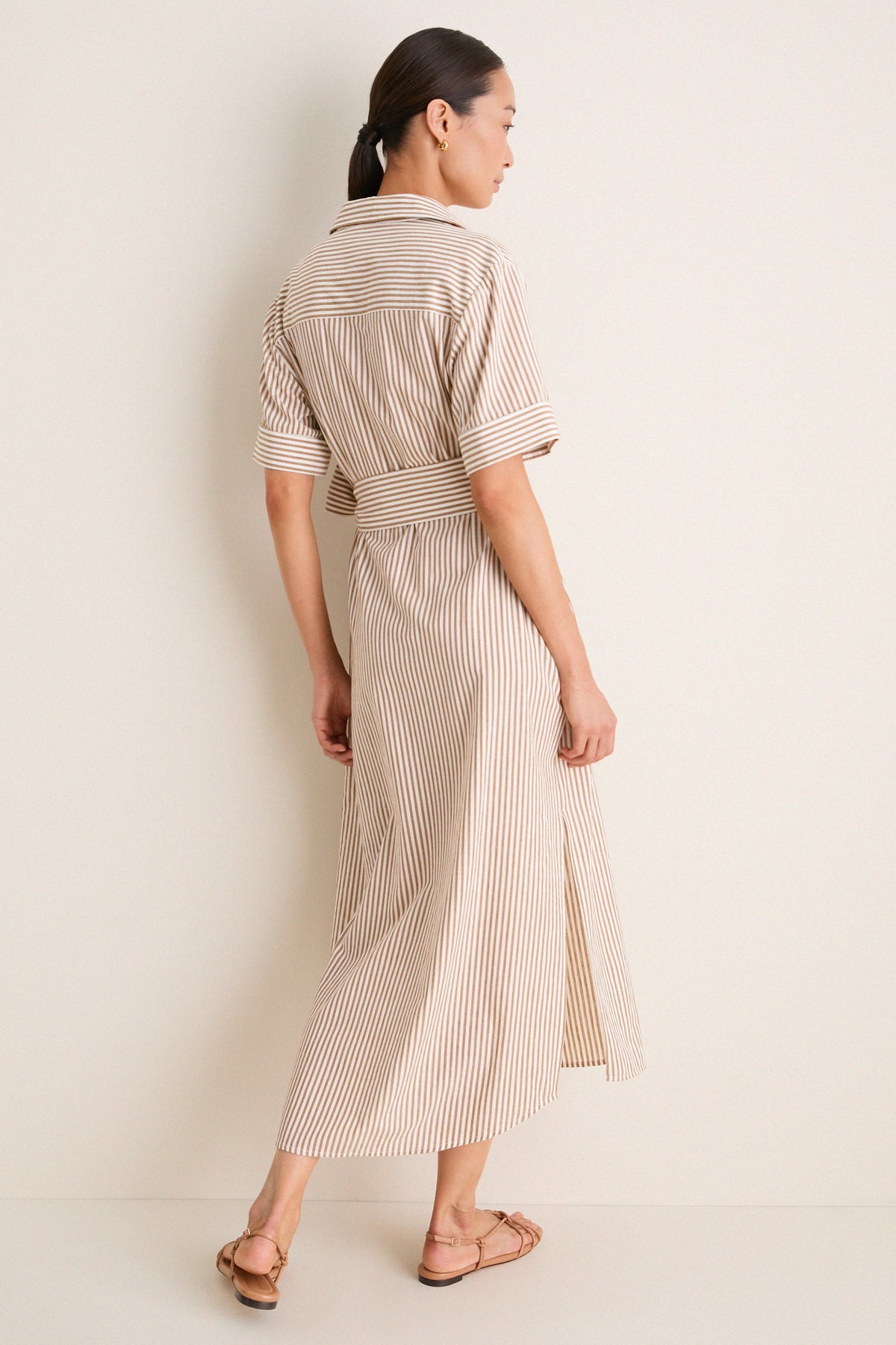 Latte Stripe Cotton Milano Shirt Dress
