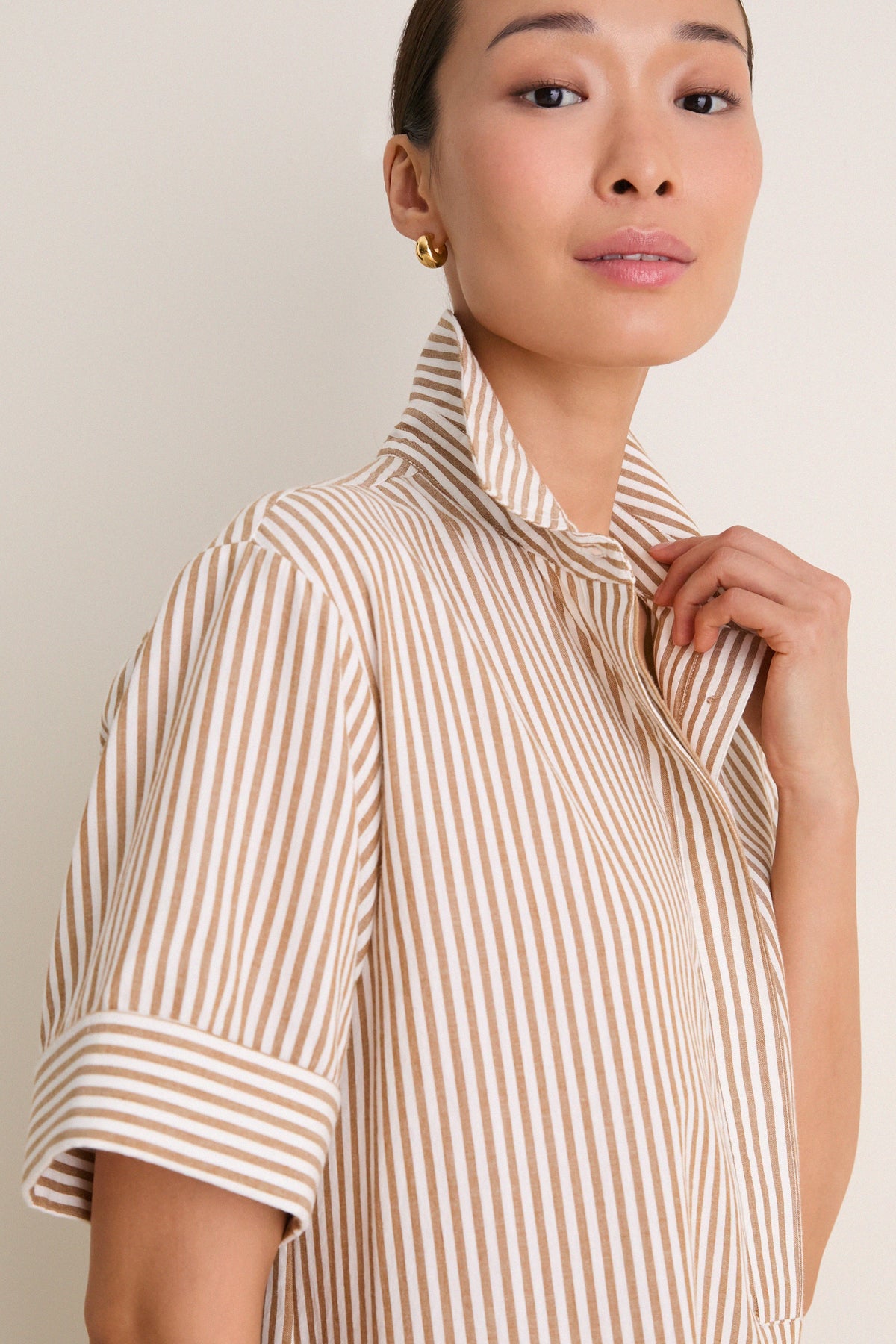 Latte Stripe Cotton Milano Shirt Dress