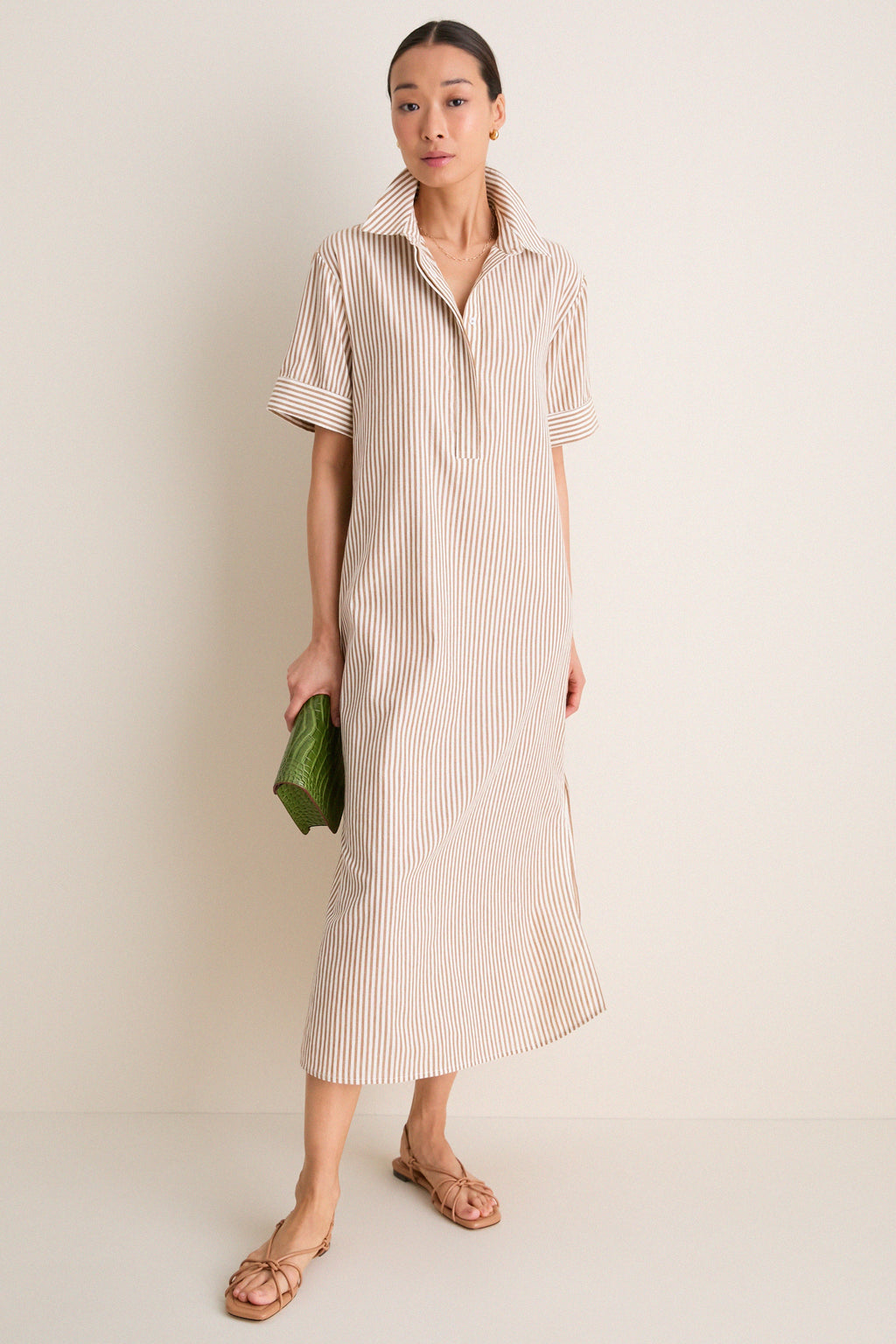 Latte Stripe Cotton Milano Shirt Dress