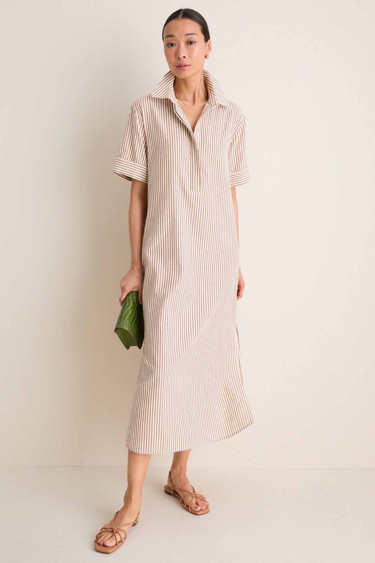 Latte Stripe Cotton Milano Shirt Dress