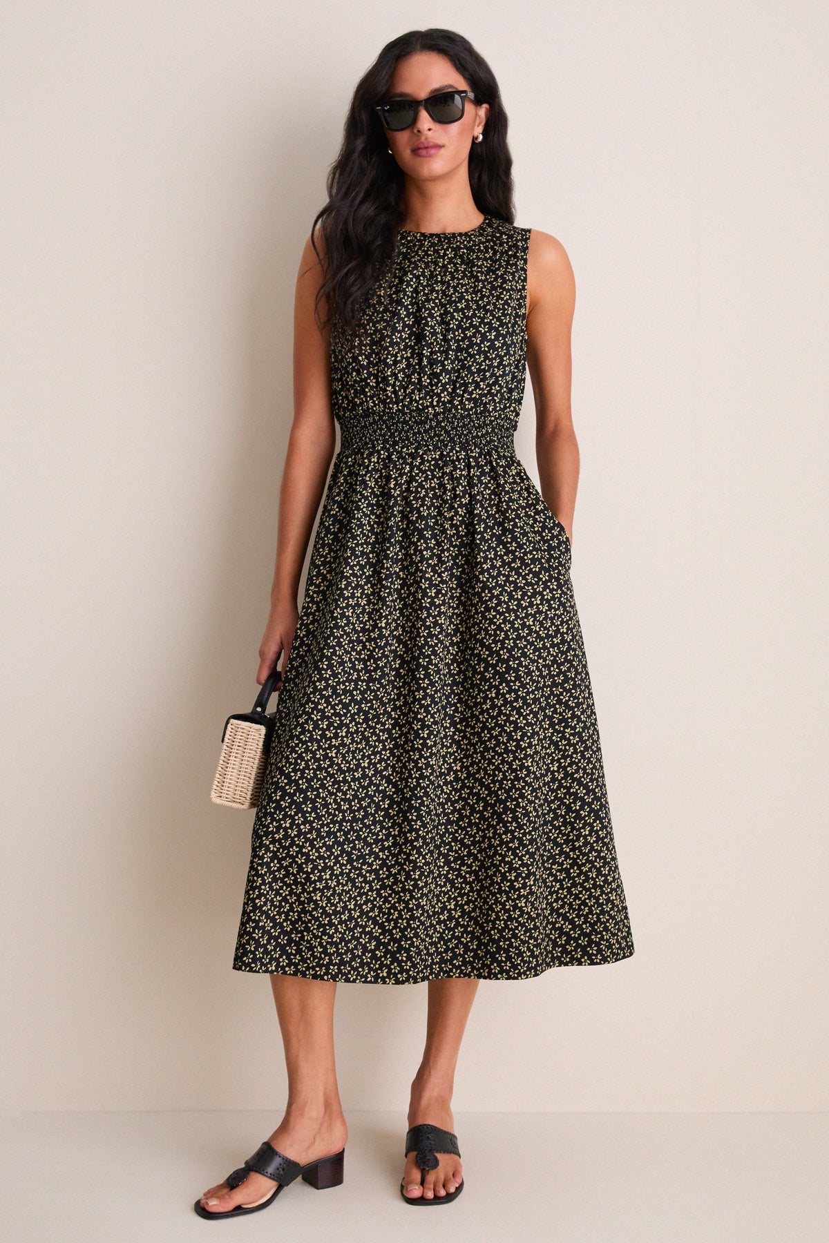 Black Ditsy Floral Walker Tank Dress