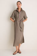 Olive and Raspberry Stripe Linen Milano Shirt Dress