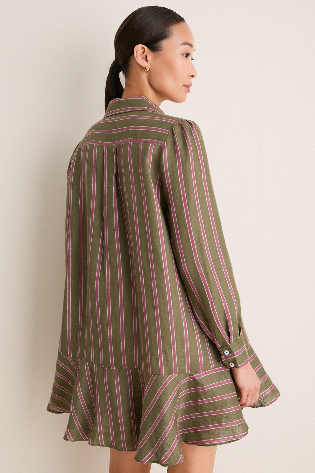 Olive and Raspberry Stripe Linen Callahan Dress