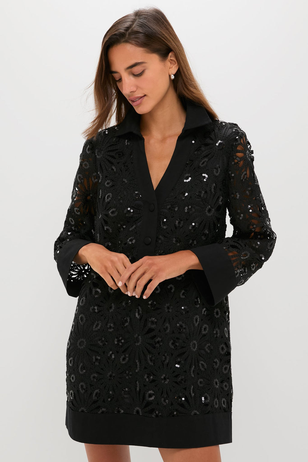 Black Crochet Sparkle Collier Dress